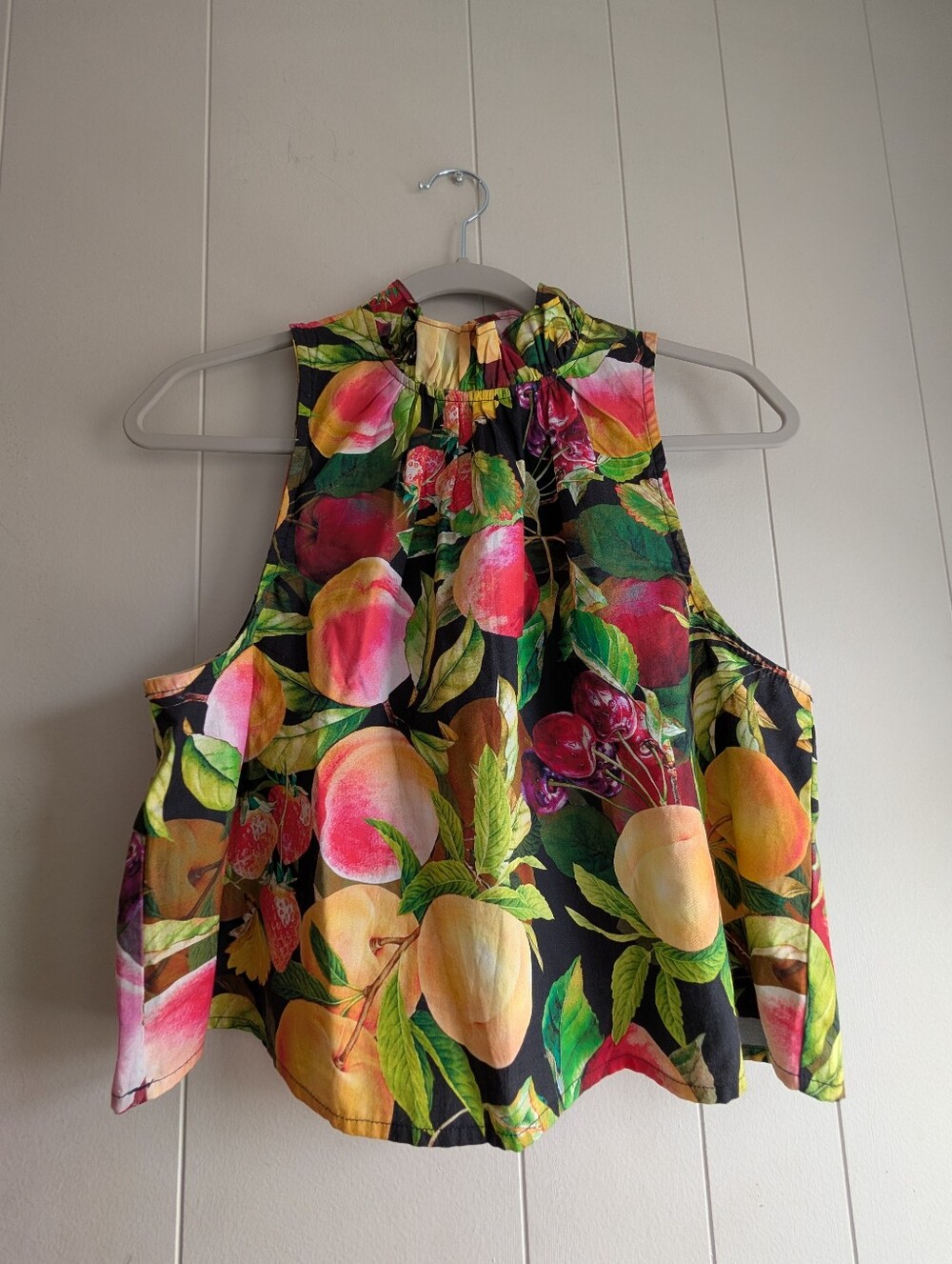 Anthropologie Black Multi Fruit-Print Halter Tank Top